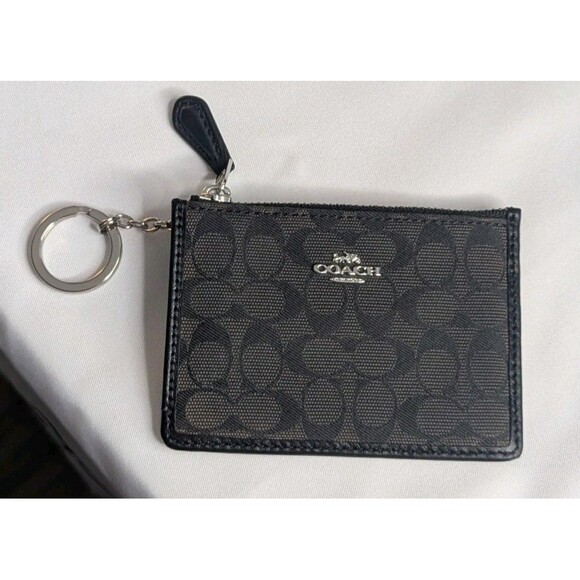 Coach Mini Skinny ID Coin Case - Attached Key Ring, Black, Fabric, Leather - Picture 4 of 4